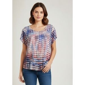 Energe' Tank with Sheer Striped overlay Lace detail on back Multicolor Size L